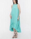 SIXDO Sleeveless Flared Midi Silk Dress